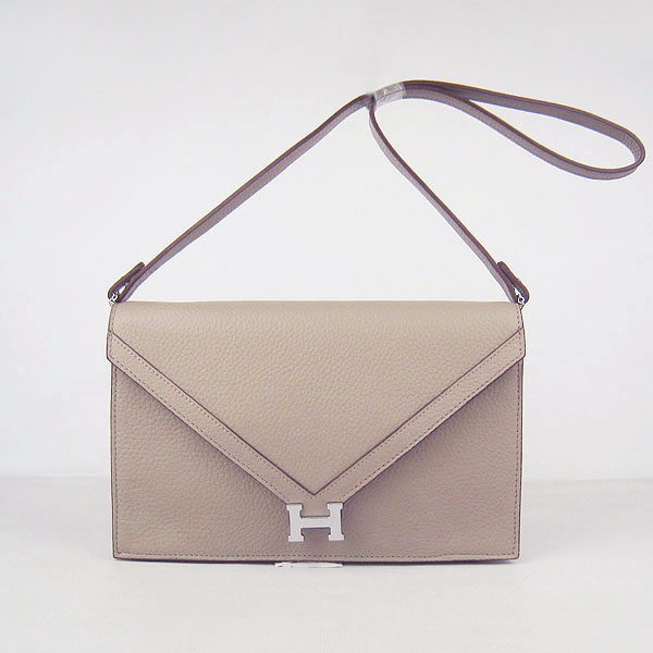 7A Hermes Togo Leather Messenger Bag Grey With Silver Hardware H021 Replica